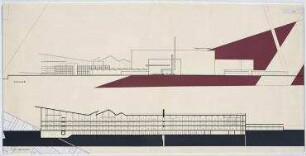 Bauwettbewerb Amerika-Gedenkbibliothek/Berliner Zentralbibliothek, AGB (nicht realisiert), Ankauf – Nordansicht, Schnitt. Berlin-Kreuzberg, Blücherplatz 1
