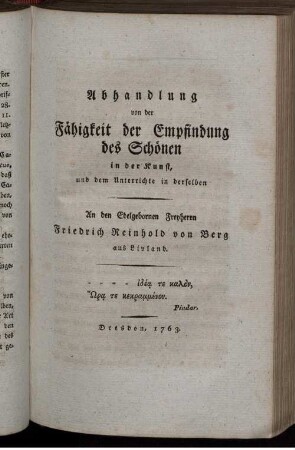 Abhandlung von der Fähigkeit der Empfindung des Schönen in der Kunst, und dem Unterrichte in derselben.