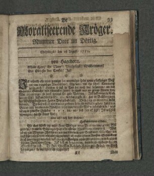 Nummer Dree un Dörtig. Mahndags den 16. August 1751