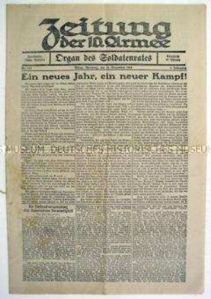 Revolutionsausgabe der Kriegszeitung der 10. Armee als "Organ des Soldatenrates"