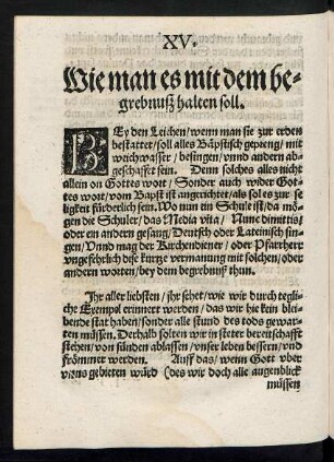 XV. Wie man es mit dem begrebnuß halten soll.