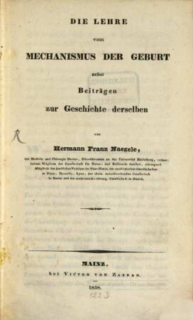 Die Lehre vom Mechanismus der Geburt