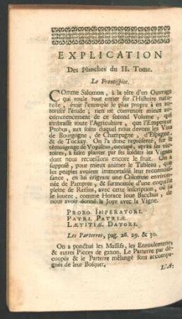 Explication des planches du II. tome.