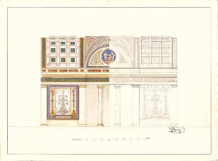 Gärtner, Friedrich von; Athen (Griechenland); Königliche Residenz (Athener Schloss) - Spielsaal (Längsschnitt)