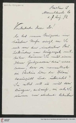 Brief von Otto Puchstein an Carl Bezold