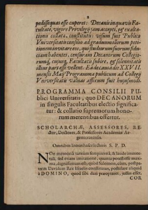 Programma Consilii Publici Universitatis, quo Decanorum in singulis Facultatibus electio significatur: