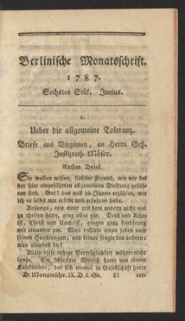 Berlinische Monatsschrift. 1787. Sechstes Stük. Junius.