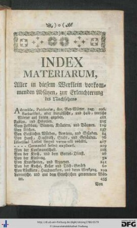 Index Materiarum.