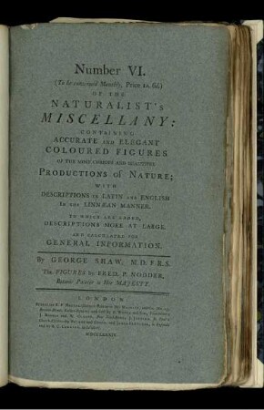 Number VI. of the Naturalist's Miscellany.