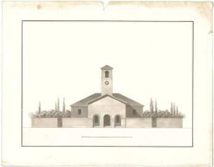 Röhrer, Karl; Unidentifizierte Gebäude - Gebäude mit Glockenturm und umlaufender Grundstücksmauer (Ansicht)