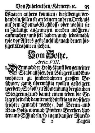 Artic. VIII. Vom Holze