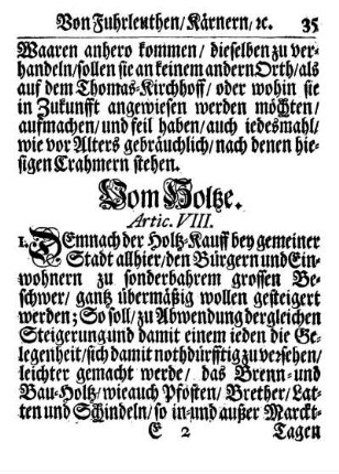 Artic. VIII. Vom Holze