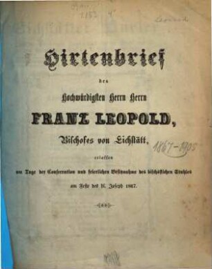 Hirtenbrief. 1867