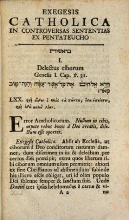 Exegesis Catholica In Praecipuas Sententias Sacrae Scripturae
