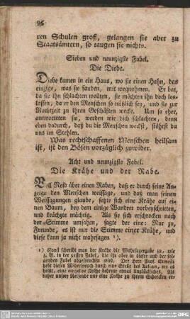 Acht und neunzigste Fabel. Die Krähe und der Rabe
