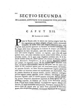 Sectio secunda de lacubus, eorumque tum hodiernis tum antiquis sedimentis.