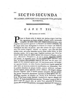 Sectio secunda de lacubus, eorumque tum hodiernis tum antiquis sedimentis.