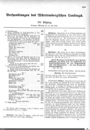 88. Sitzung, Stuttgart, 13.7.1921