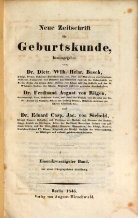 Neue Zeitschrift für Geburtskunde. 21,3. 1846