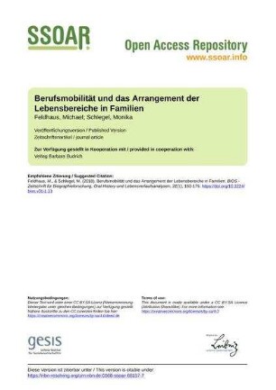 Berufsmobilität und das Arrangement der Lebensbereiche in Familien