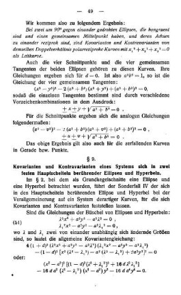 § 9. Kovarianten und Kontravarianten eines Systems sich in zwei festen Hauptscheiteln berührender Ellipsen und Hyperbeln.