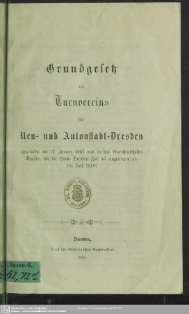 Grundgesetz des Turnvereins für Neu- und Antonstadt-Dresden