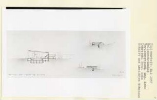 Hallenschwimmbad, Berlin-Gesundbrunnen (Diplomarbeit bei Karl Wilhelm Ochs): Wohnhaus, Ansichten und Schnitt 1:200