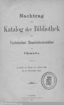 Nachtr. [1]: Zuwachs von Ende des Jahres 1882 bis 31. December 1890