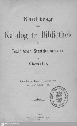 Nachtr. [1]: Zuwachs von Ende des Jahres 1882 bis 31. December 1890