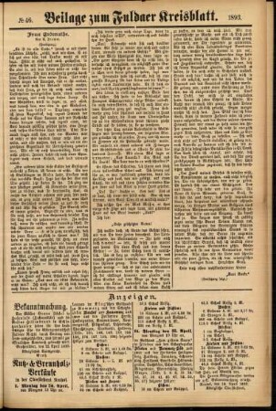 Zweite Ausgabe vom Donnerstag, den 20. April 1893.
