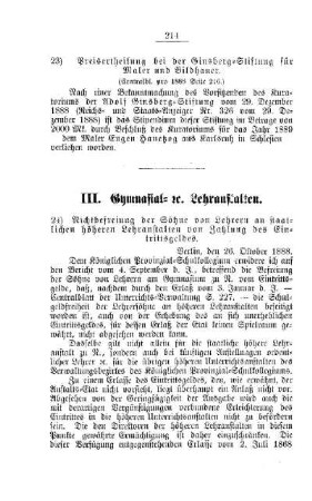 Nichtbefreiung der Söhne von Lehrern an staatlichen höheren Lehranstalten von Zahlung des Eintrittsgeldes : [III. Gymnasial- etc. Lehranstalten]