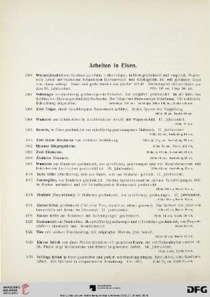 Arbeiten in Eisen, Zinn, (Nr. 1006-1183)