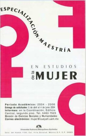 Especialización Maestría en Estudios de la Mujer