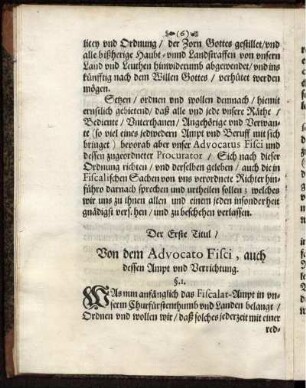 Der Erste Titul/ Von dem Advocato Fisci, auch dessen Ampt und Verrichtung