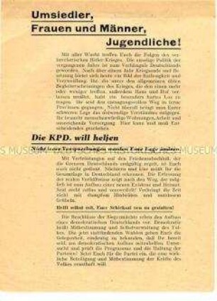 Propagandaflugblatt der KPD zu den Gemeindewahlen in der Britischen Besatzungszone 1946