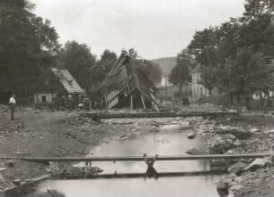 Unwetterkatastrophe im Osterzgebirge am 8./9. Juli 1927. Zerstörungen in Schönwald (heute Petrovice-Krásny Les)