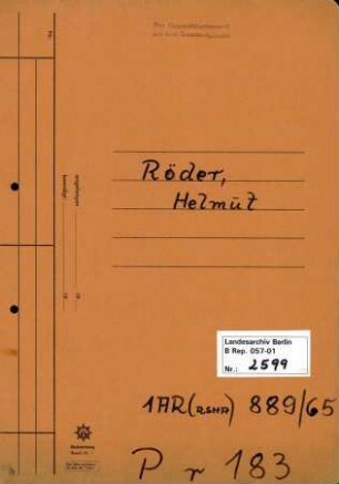 Personenheft Helmut Röder (*06.12.1911), Polizeisekretär