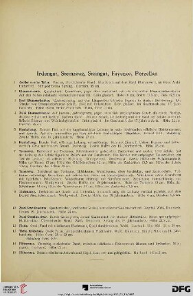 Irdengut, Steinzeug, Steingut, Fayence, Porzellan (Nr. 1-34)