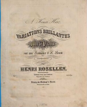 Variations brillantes pour le piano sur une romance d'A. Adam : op. 7