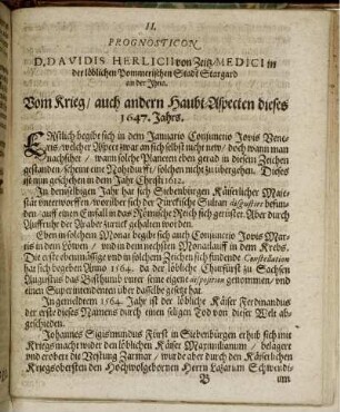 II. Prognosticon Vom Krieg/ auch andern Haubt-Aspecten dieses 1647. Jahrs