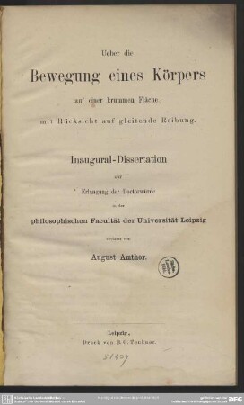Über die Bewegung eines Körpers auf einer krummen Fläche, mit Rücksicht auf gleitende Reibung