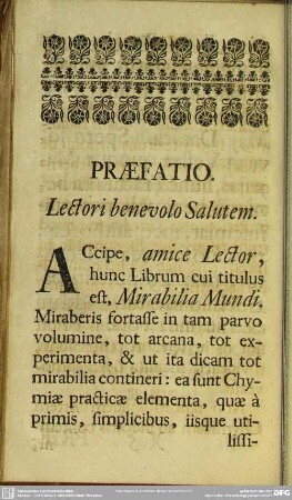Praefatio. Lectori benevolo Salutem
