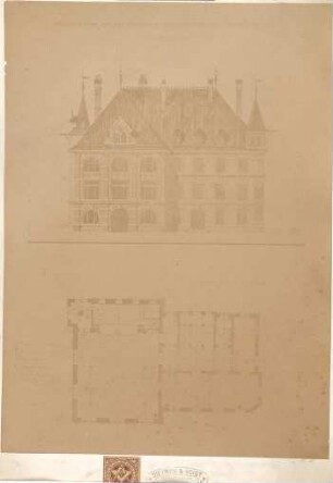 Voigt, H. M.; Kulmbach; Vereinshaus für den Gewerbe- und Vorschußverein - Grundriss 1. OG, Ansicht