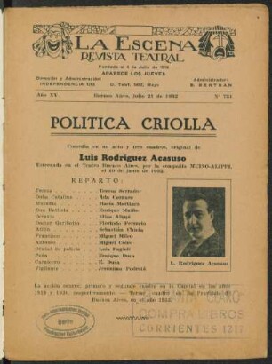 Política criolla : comedia en un acto y tres cuadros