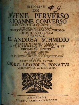 Historia de iuvene perverso, a Joanne converso