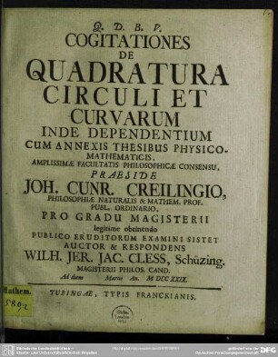 Cogitationes De Quadratura Circuli Et Curvarum Inde Dependentium ...