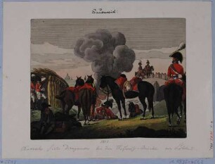 Die Schlacht bei Dresden 1813 (Schlacht Teil der Befreiungskriege unter Napoleon), Biwak sächsischer Dragoner bei der Weißeritzbrücke von Löbtau