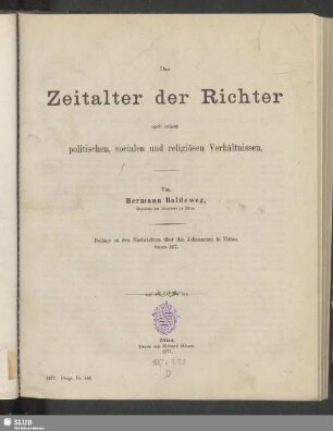 Das Zeitalter der Richter nach seinen politischen, socialen und religiösen Verhältnissen