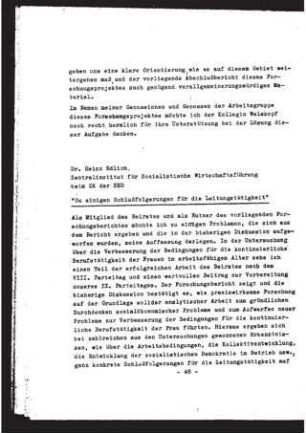 Zu einigen Schlußfolgerungen für die Leitungstätigkeit