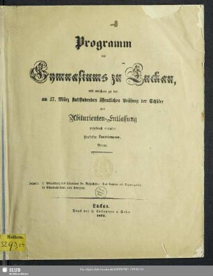 1873/1874: Programm : für das Schuljahr ...